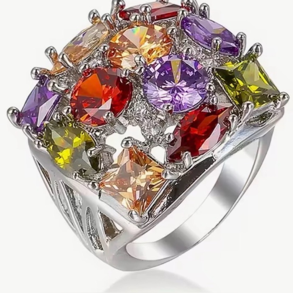 New Multicolor Gemstone Costume Silver Ring
